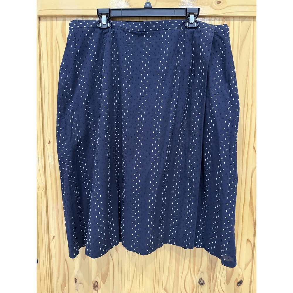 Talbots Skirt Womens 24W Blue Polka Dot A-Line Midi Elastic Waist Lined Pockets